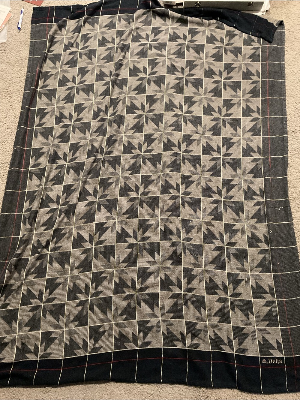 Vintage Delta Airlines Star Block Blue Knit Large Blanket 64” x 48”